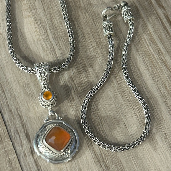 Sarda Orange Carnelian Sterling 925 Pendant & Bracelet Set - Picture 9 of 10